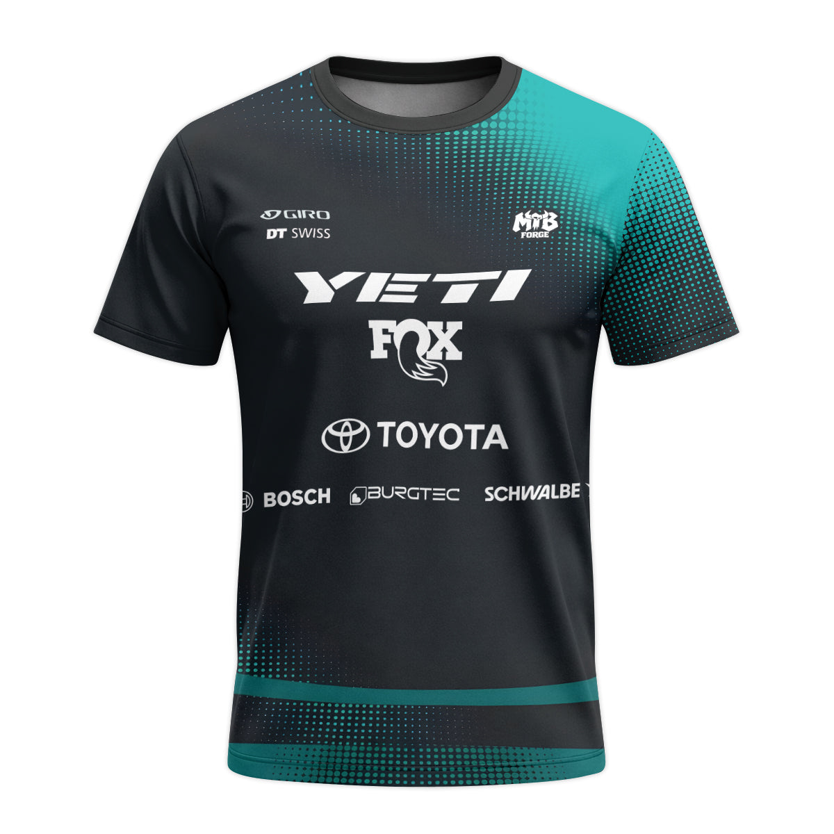 Yeti Toyota Black Teal Youth Short Sleeve Mountain Bike Jersey – Front View Mockup