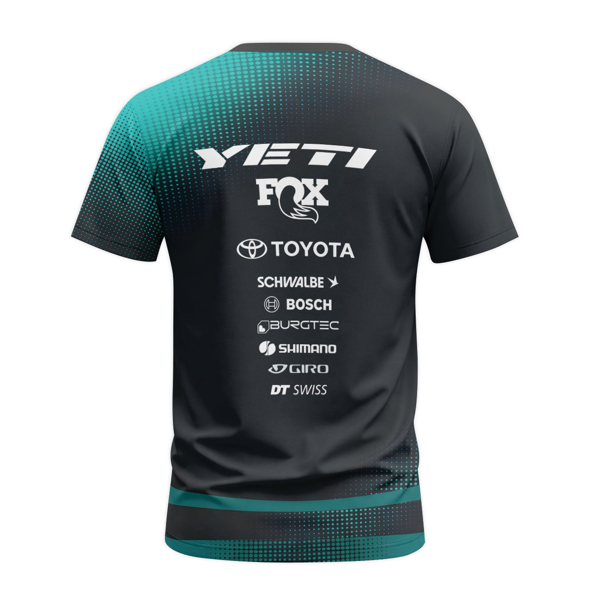Yeti Toyota Black Teal Youth Short Sleeve Mountain Bike Jersey – Back View Mockup