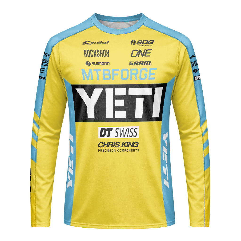 Yeti Yellow Blue Factory Long Sleeve Mountain Bike Jersey - front view mockup