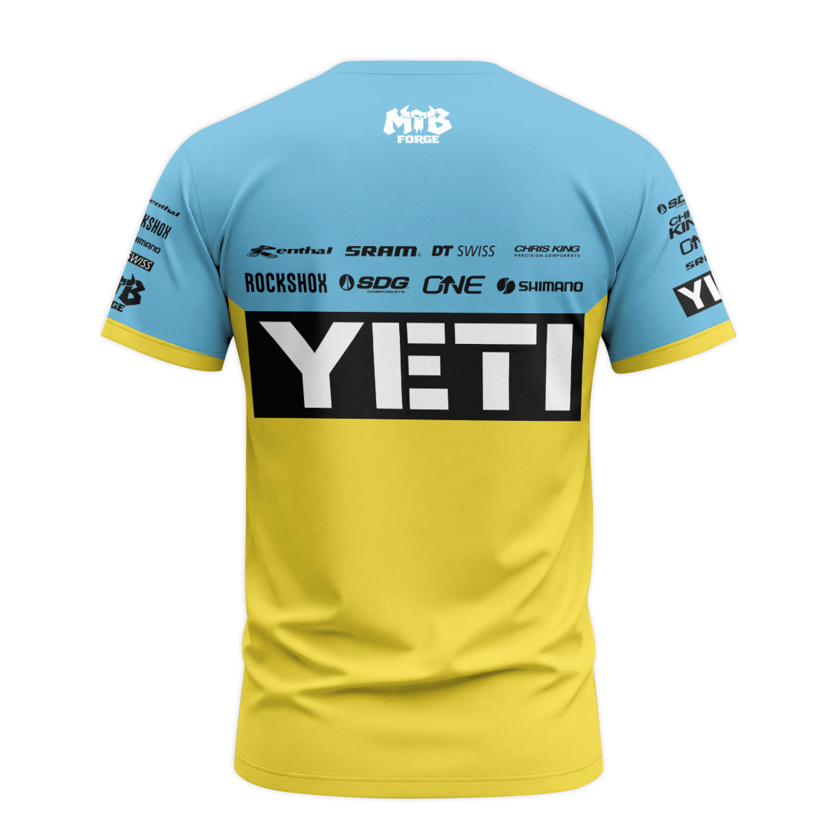 Yeti Yellow Blue Factory Short Sleeve Mountain Bike Jersey - back view mockup