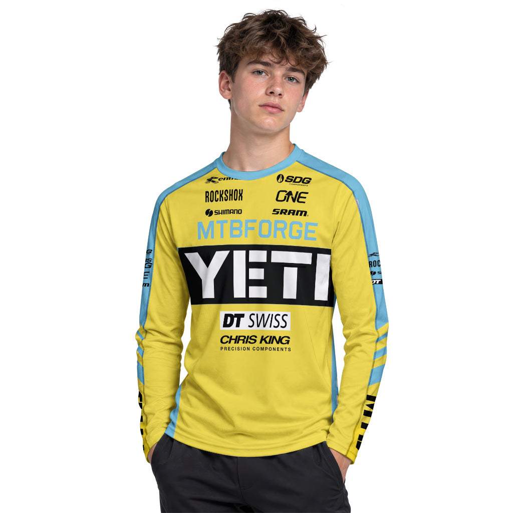 Yeti Yellow Blue Factory Youth Long Sleeve Mountain Bike Jersey – Boy Lifestyle View