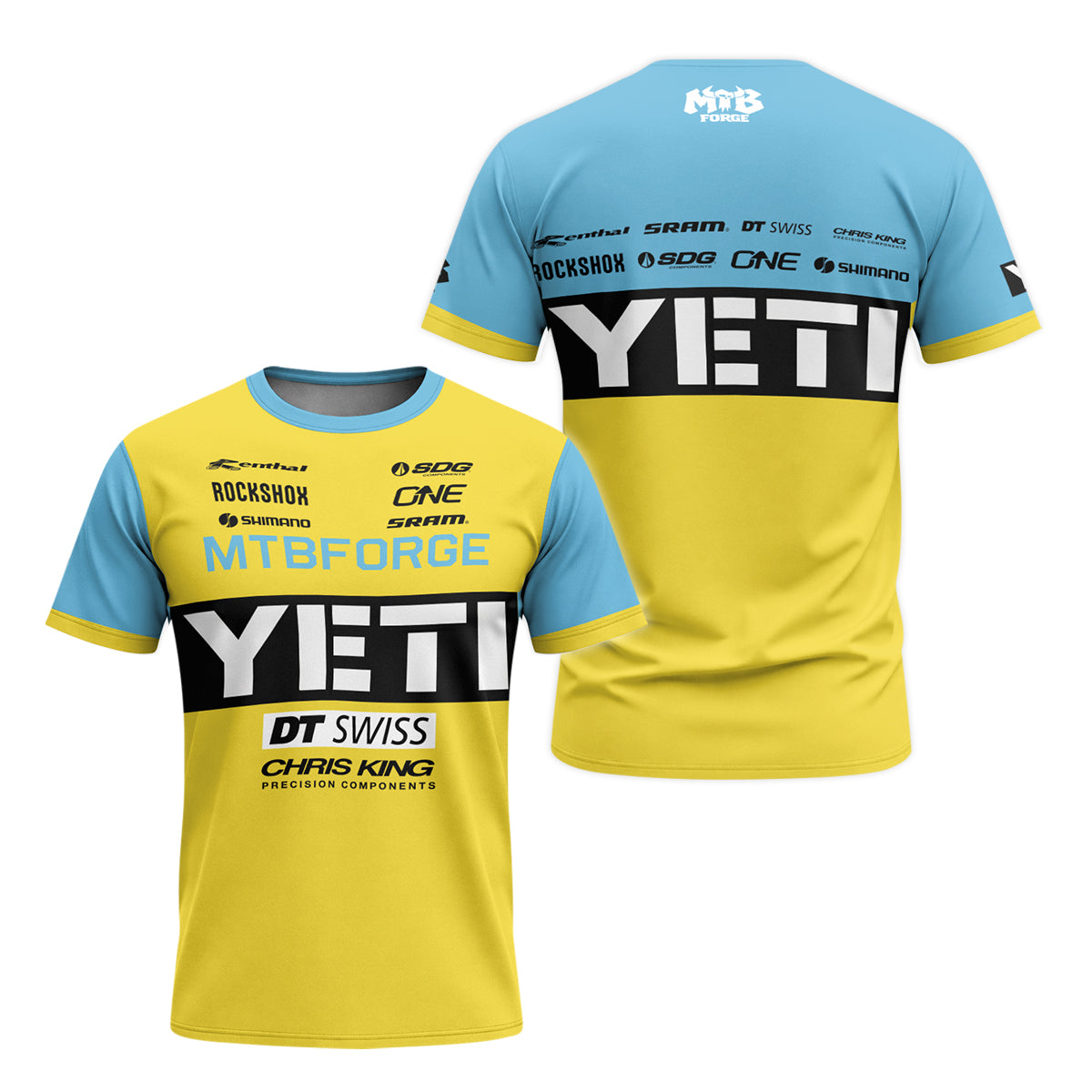 Yeti Yellow Blue Factory Youth Short Sleeve Mountain Bike Jersey – Front and Back View