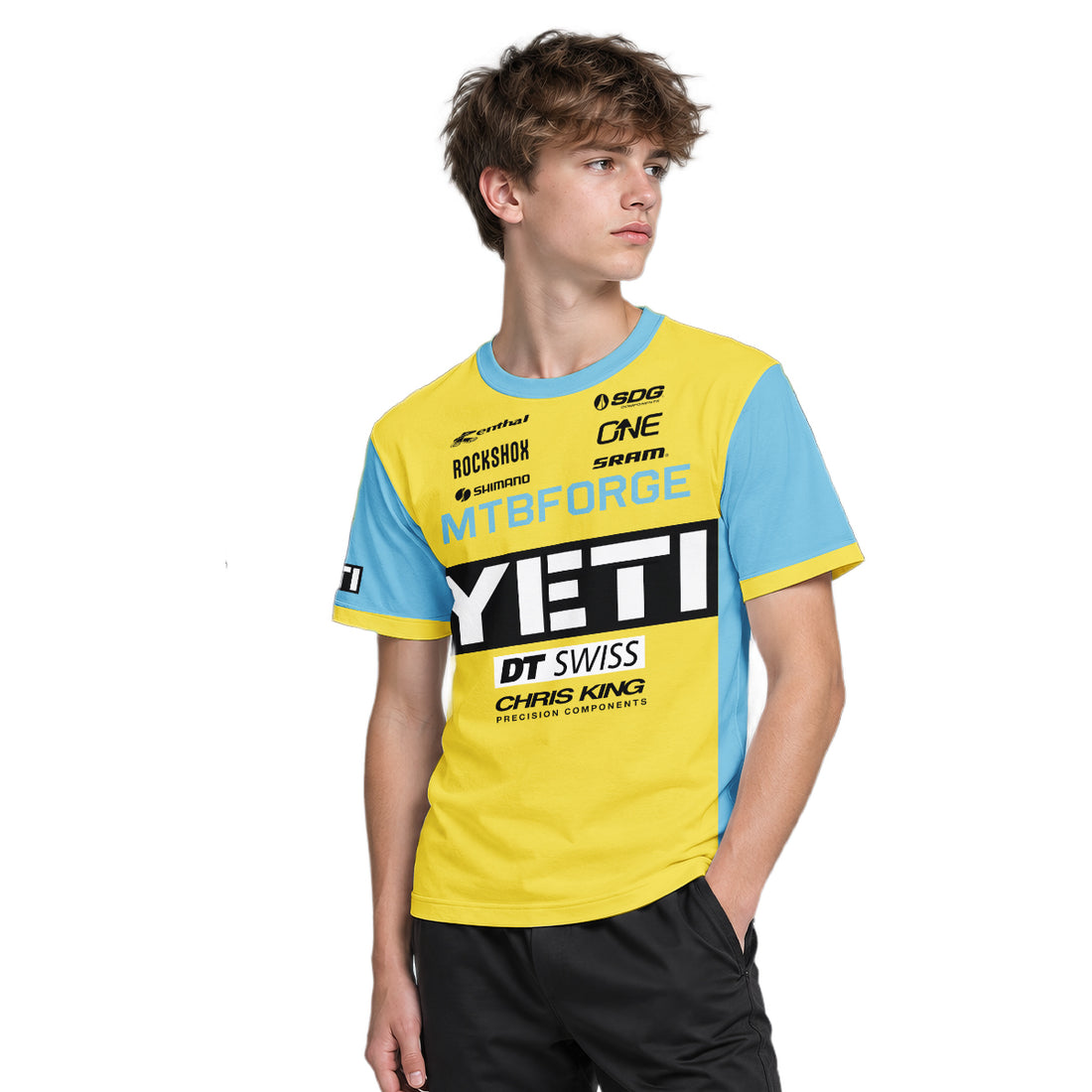 Yeti Yellow Blue Factory Youth Short Sleeve Mountain Bike Jersey – Boy Lifestyle View