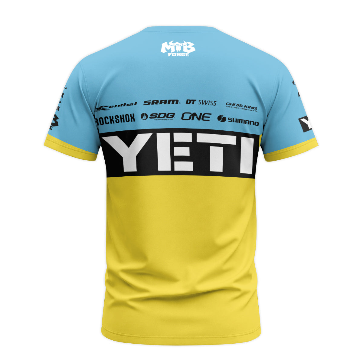 Yeti Yellow Blue Factory Youth Short Sleeve Mountain Bike Jersey – Back View Mockup
