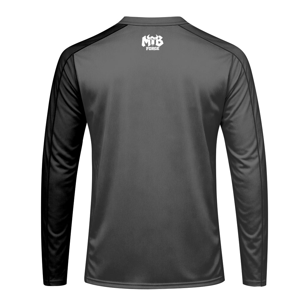 YT Black White Minimal Long Sleeve Mountain Bike Jersey - back view mockup