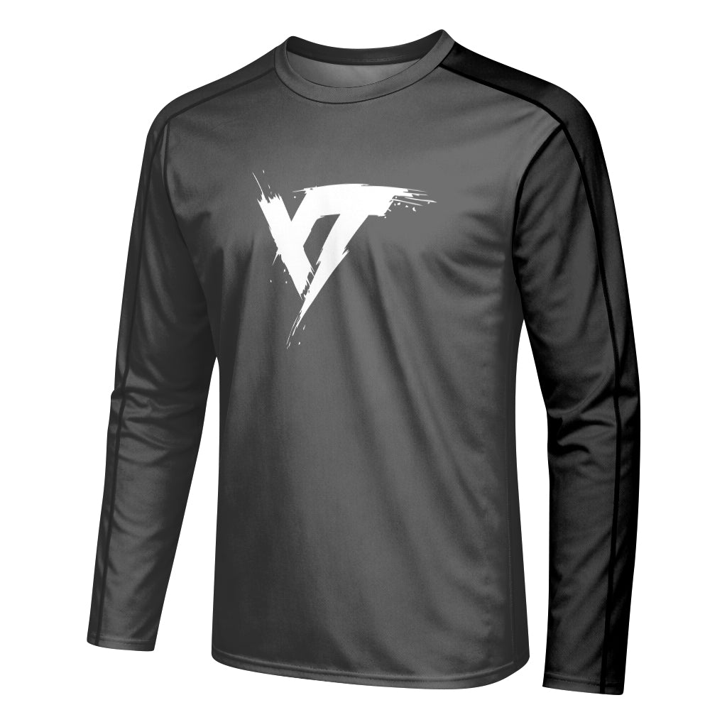 YT Black White Minimal Long Sleeve Mountain Bike Jersey - left side mockup