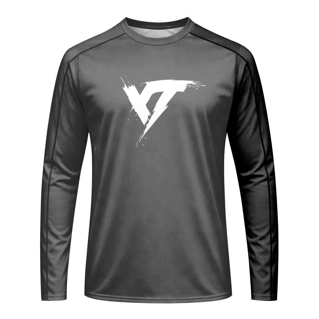YT Black White Minimal Youth Long Sleeve Mountain Bike Jersey – Front View Mockup