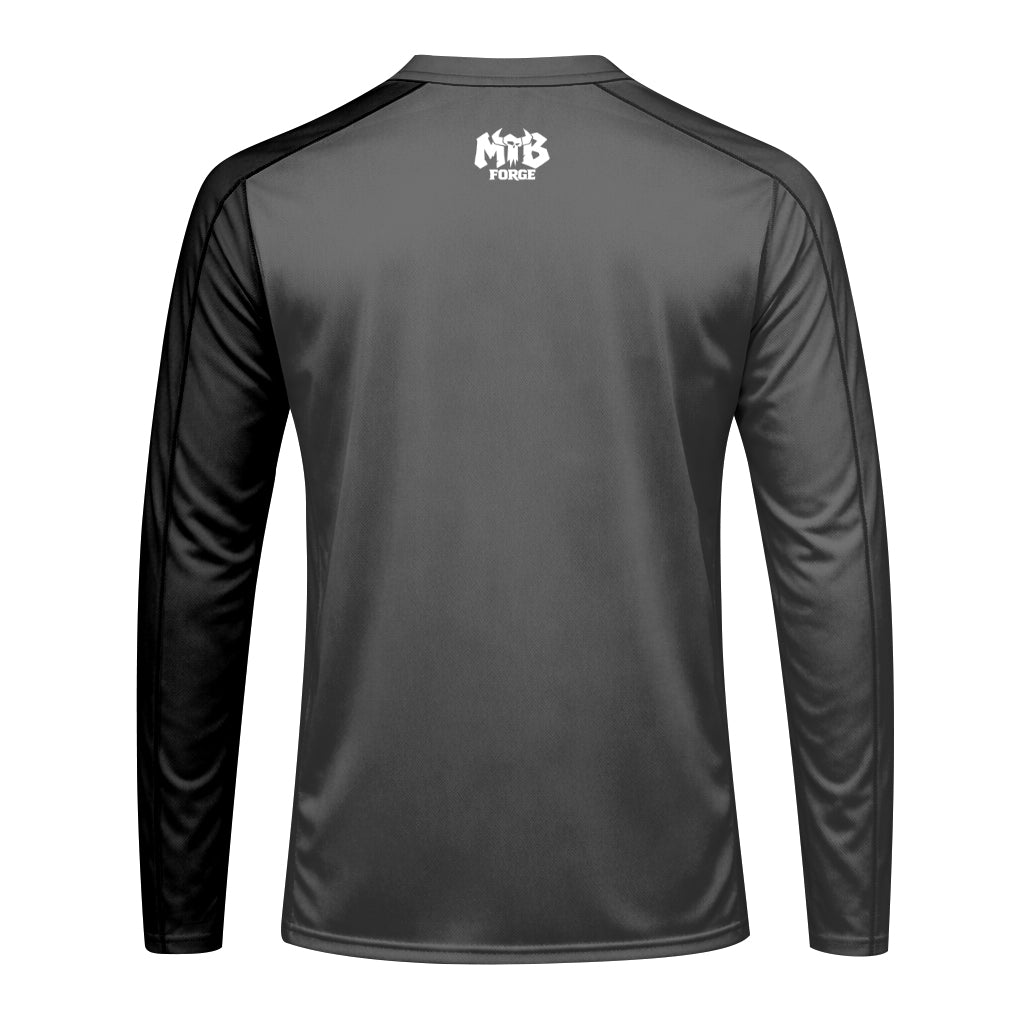 YT Black White Minimal Youth Long Sleeve Mountain Bike Jersey – Back View Mockup