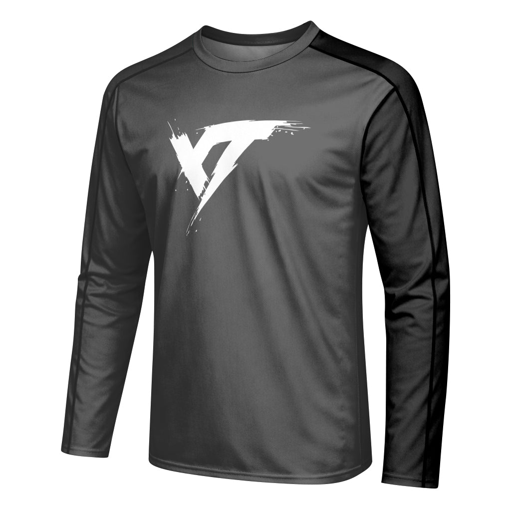 YT Black White Minimal Youth Long Sleeve Mountain Bike Jersey – Left Side View Mockup