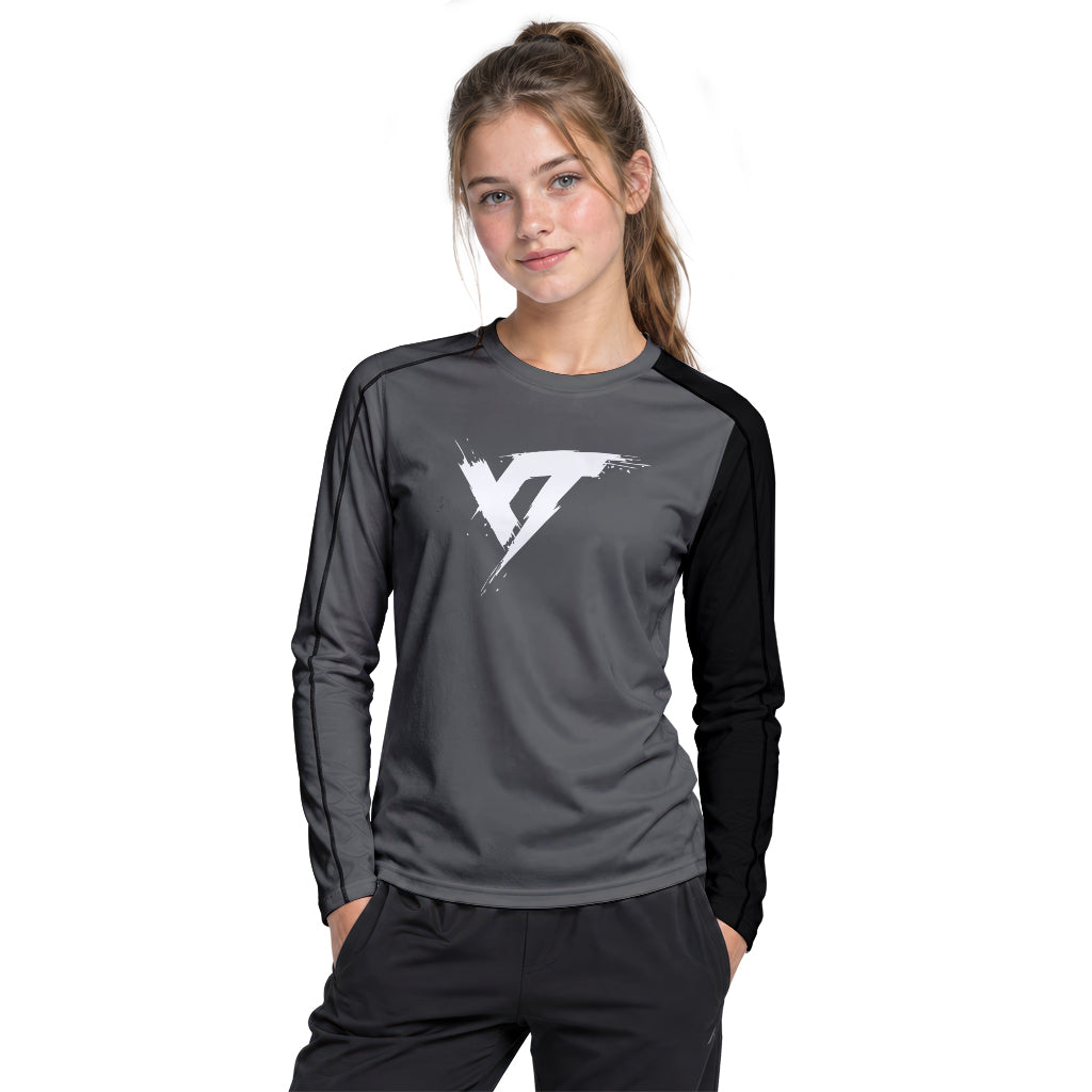 YT Black White Minimal Youth Long Sleeve Mountain Bike Jersey – Girl Lifestyle View
