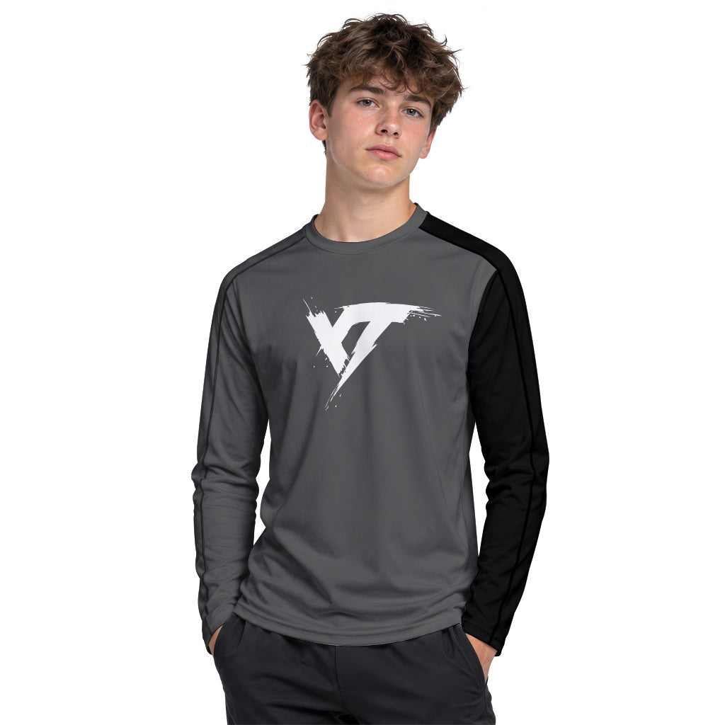 YT Black White Minimal Youth Long Sleeve Mountain Bike Jersey – Boy Lifestyle View