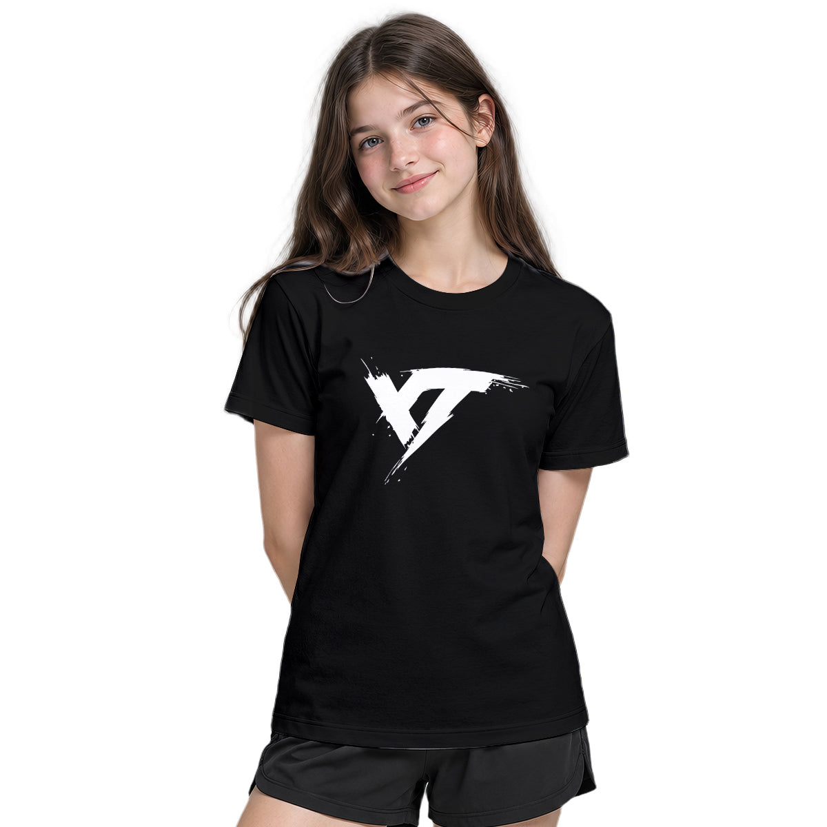 YT Black White Minimal Youth Short Sleeve Mountain Bike Jersey – Girl Lifestyle View