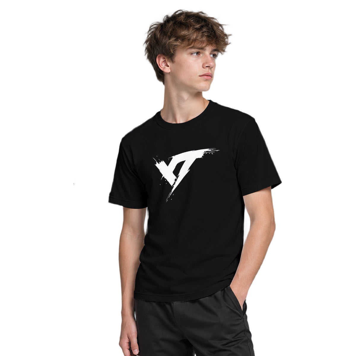 YT Black White Minimal Youth Short Sleeve Mountain Bike Jersey – Boy Lifestyle View