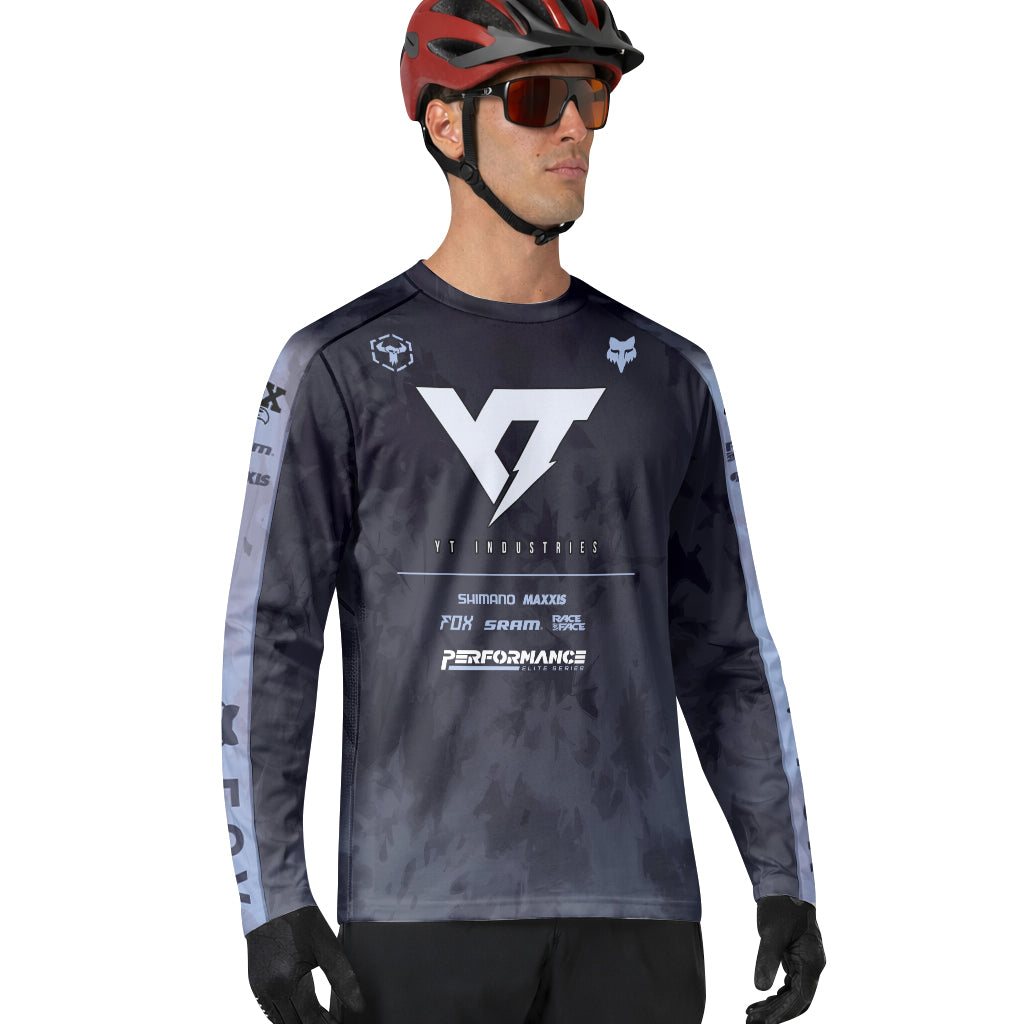 YT Industries Black Camo Long Sleeve Mountain Bike Jersey - lifestyle view