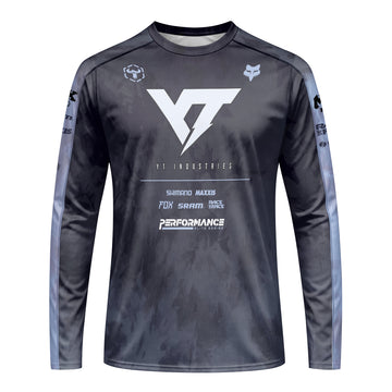 YT Industries Black Camo Long Sleeve Mountain Bike Jersey - front view mockup