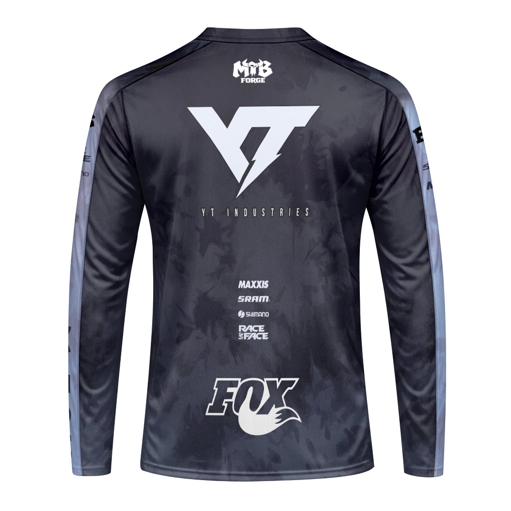 YT Industries Black Camo Long Sleeve Mountain Bike Jersey - front view mockup