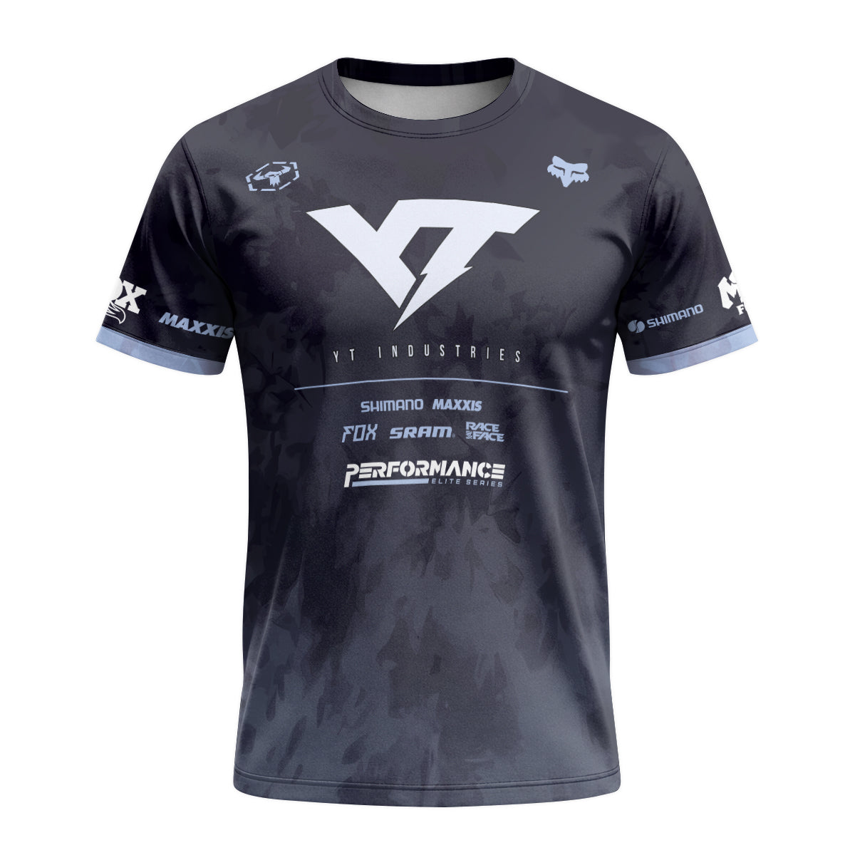 YT Industries Black Camo Short Sleeve Mountain Bike Jersey - front view mockup
