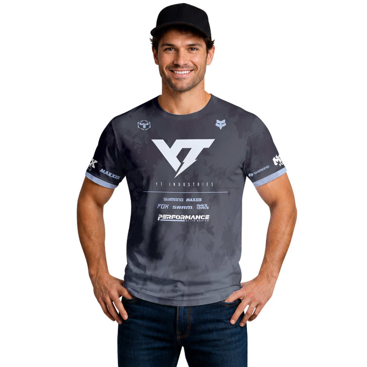 YT Industries Black Camo Short Sleeve Mountain Bike Jersey - lifestyle view