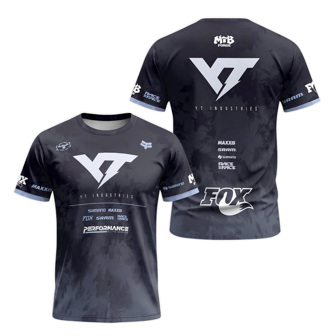 YT Industries Black Camo Short Sleeve Mountain Bike Jersey - front and back view