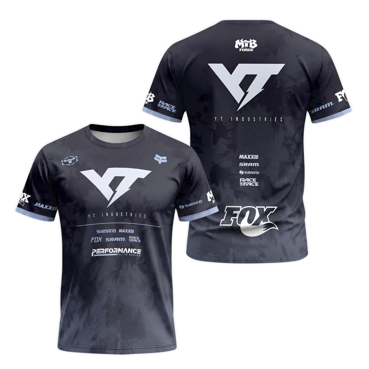 YT Industries Black Camo Short Sleeve Mountain Bike Jersey - front and back view
