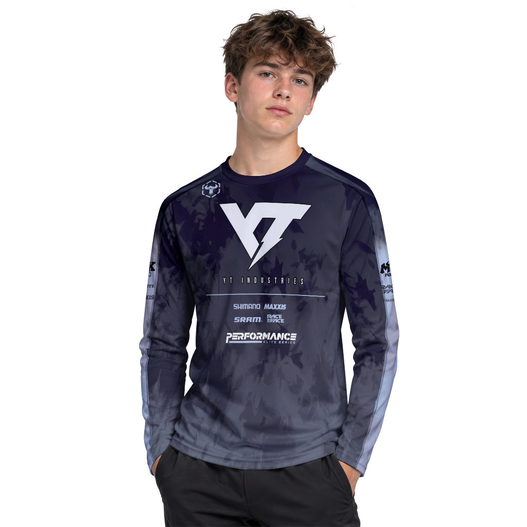 YT Industries Black Camo Youth Long Sleeve Mountain Bike Jersey – Boy Lifestyle View