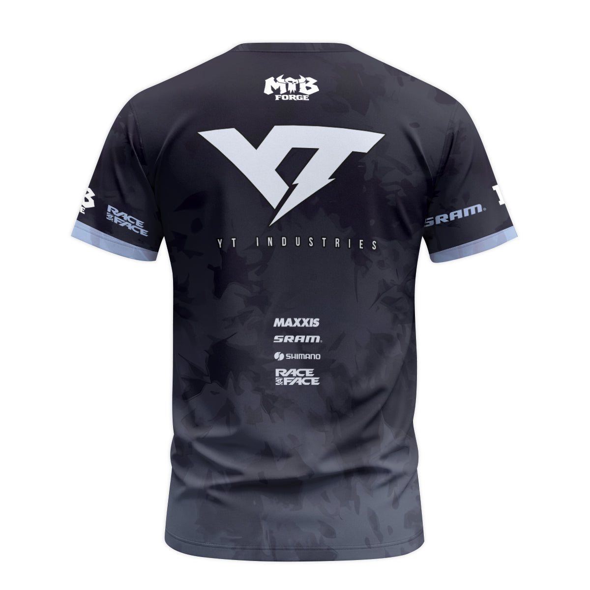 YT Industries Black Camo Youth Short Sleeve Mountain Bike Jersey – Back View Mockup