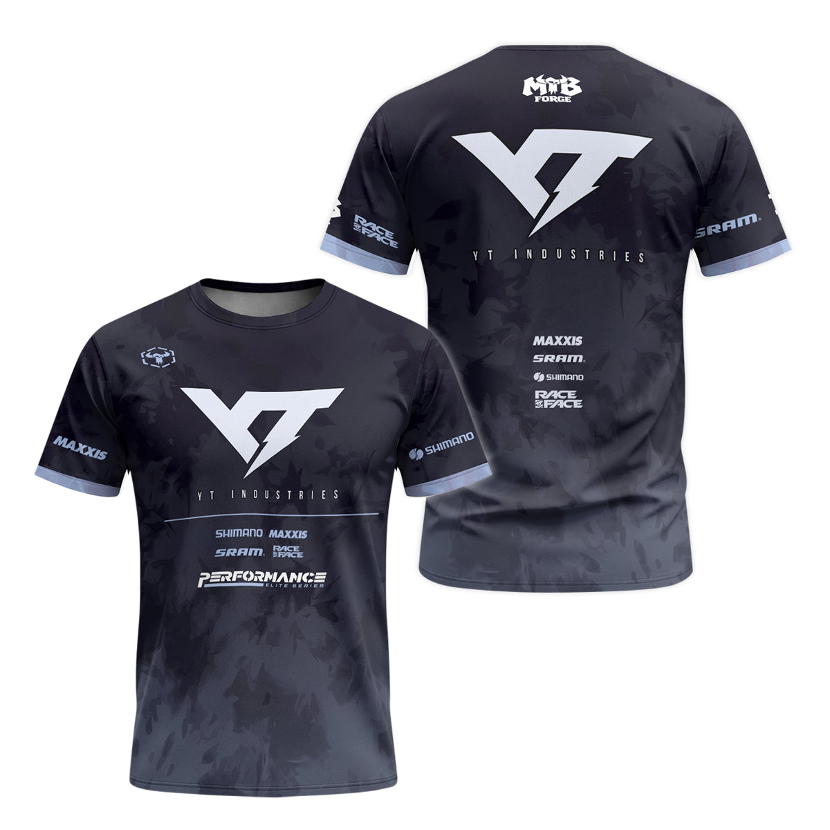 YT Industries Black Camo Youth Short Sleeve Mountain Bike Jersey – Front and Back View