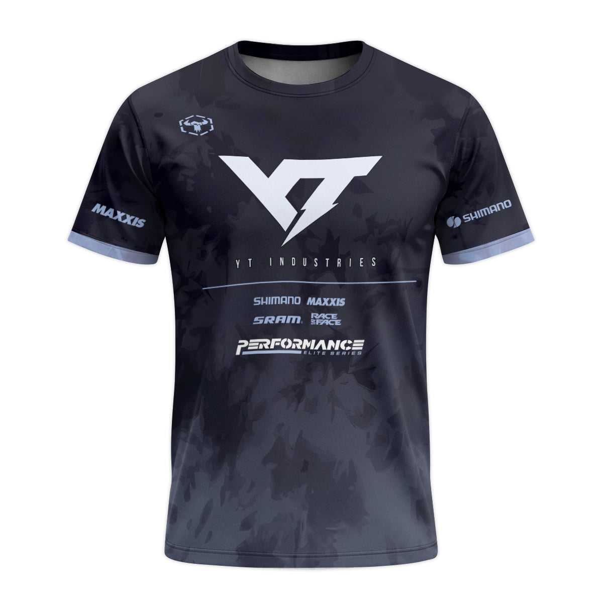 YT Industries Black Camo Youth Short Sleeve Mountain Bike Jersey – Front View Mockup