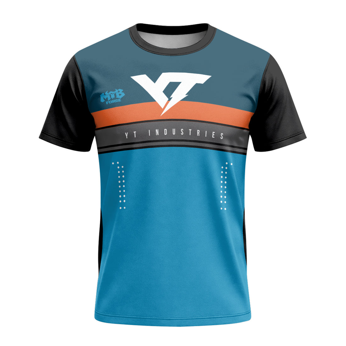 YT Industries Blue Orange Short Sleeve Mountain Bike Jersey – Front and Back View