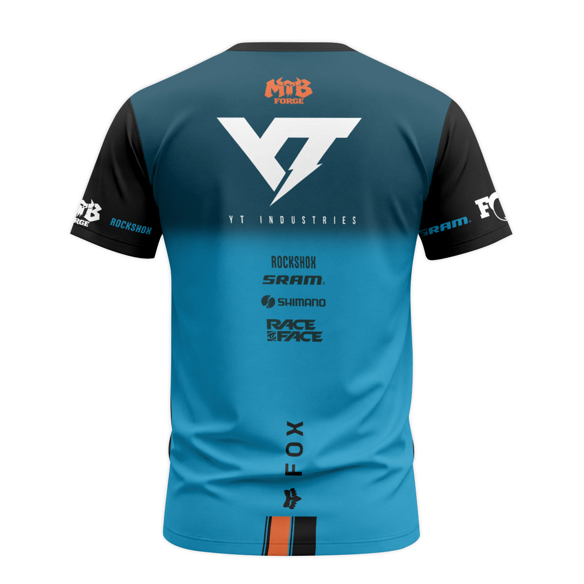 YT Industries Blue Orange Short Sleeve Mountain Bike Jersey - back view mockup