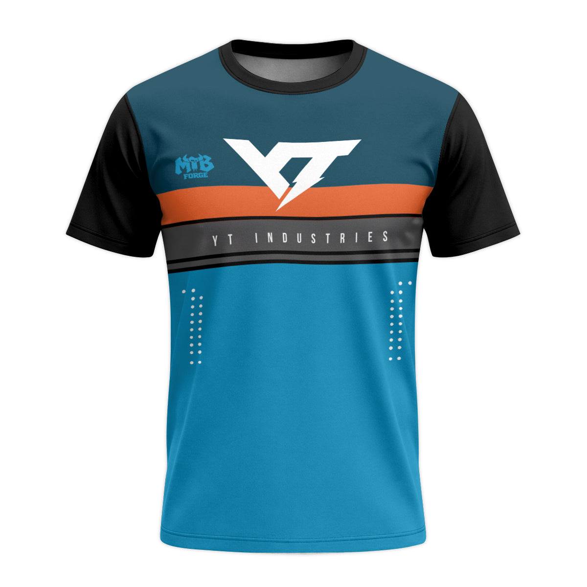 YT Industries Blue Orange Youth Short Sleeve Mountain Bike Jersey – Front View Mockup