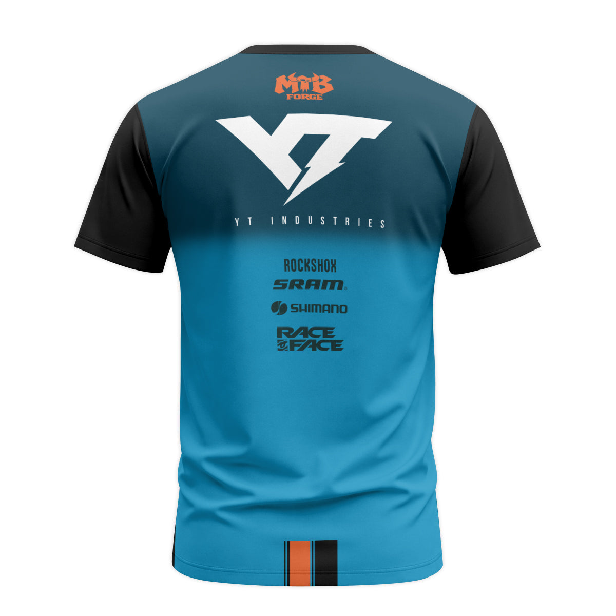YT Industries Blue Orange Youth Short Sleeve Mountain Bike Jersey – Back View Mockup
