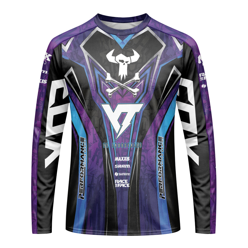 YT Industries Purple Skull Long Sleeve Mountain Bike Jersey - front view mockup
