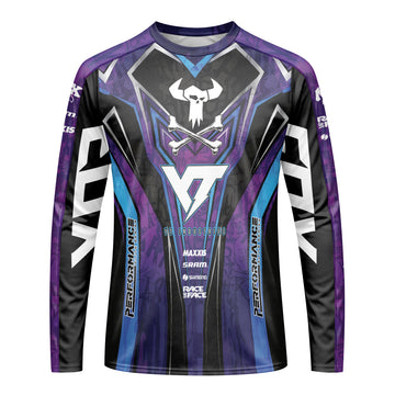 YT Industries Purple Skull Long Sleeve Mountain Bike Jersey - front view mockup