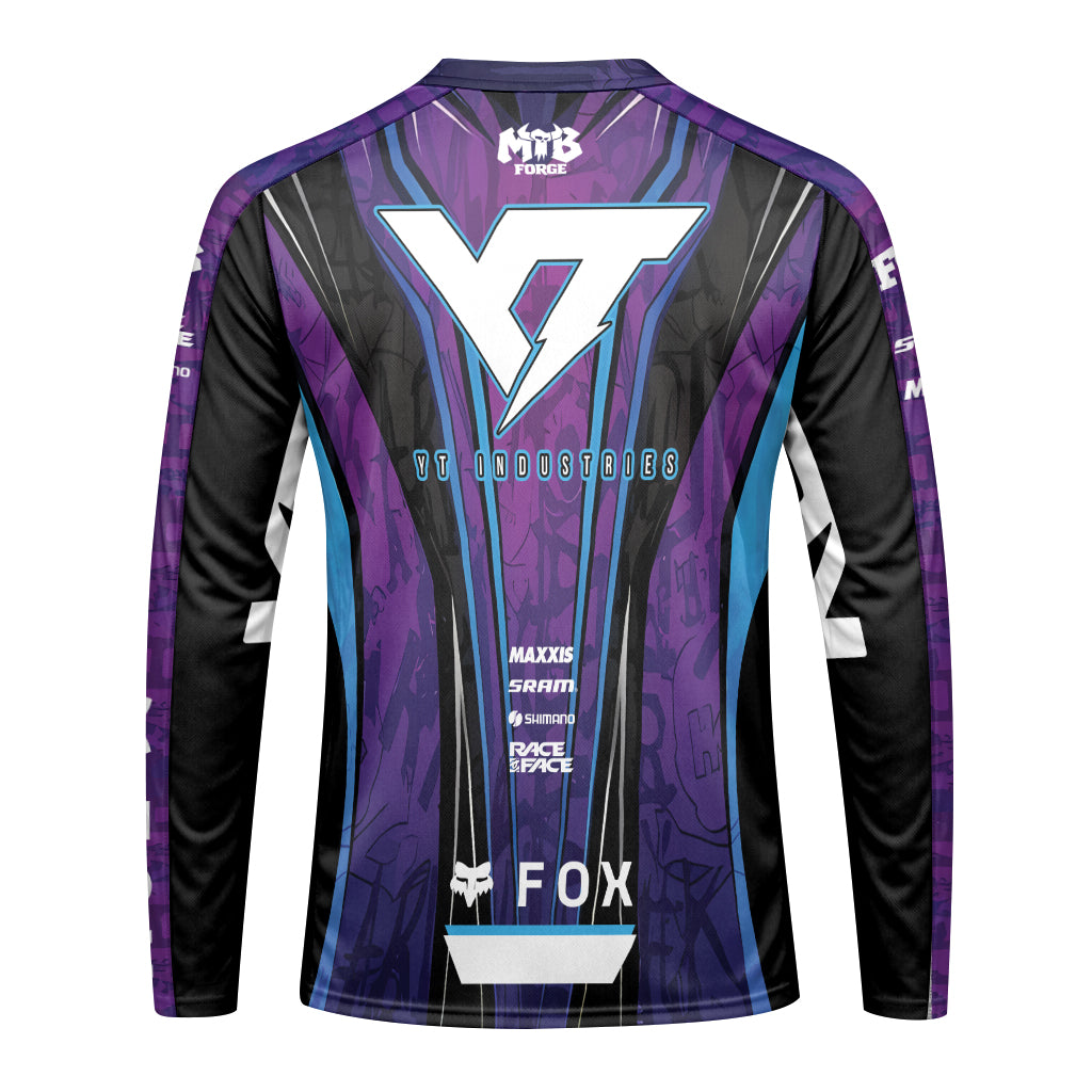 YT Industries Purple Skull Long Sleeve Mountain Bike Jersey - front view mockup