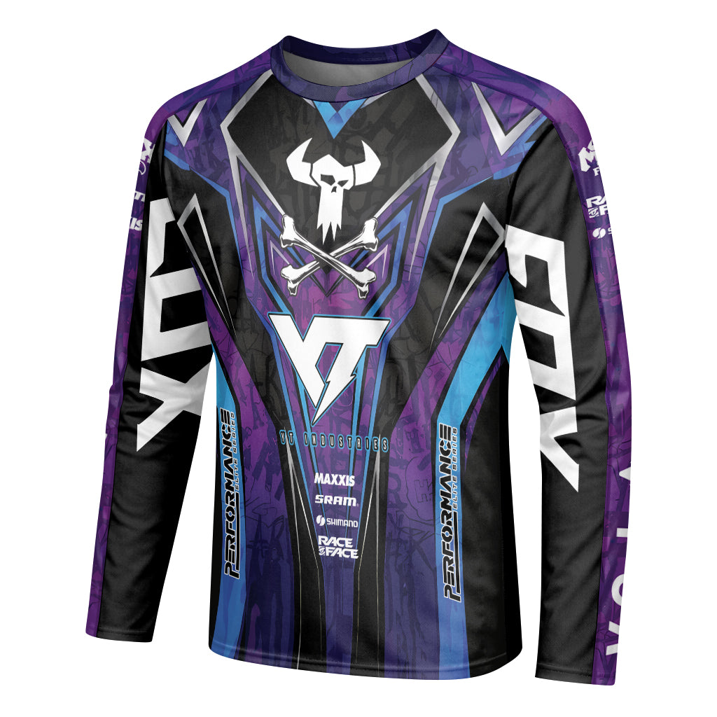 YT Industries Purple Skull Long Sleeve Mountain Bike Jersey - left side mockup