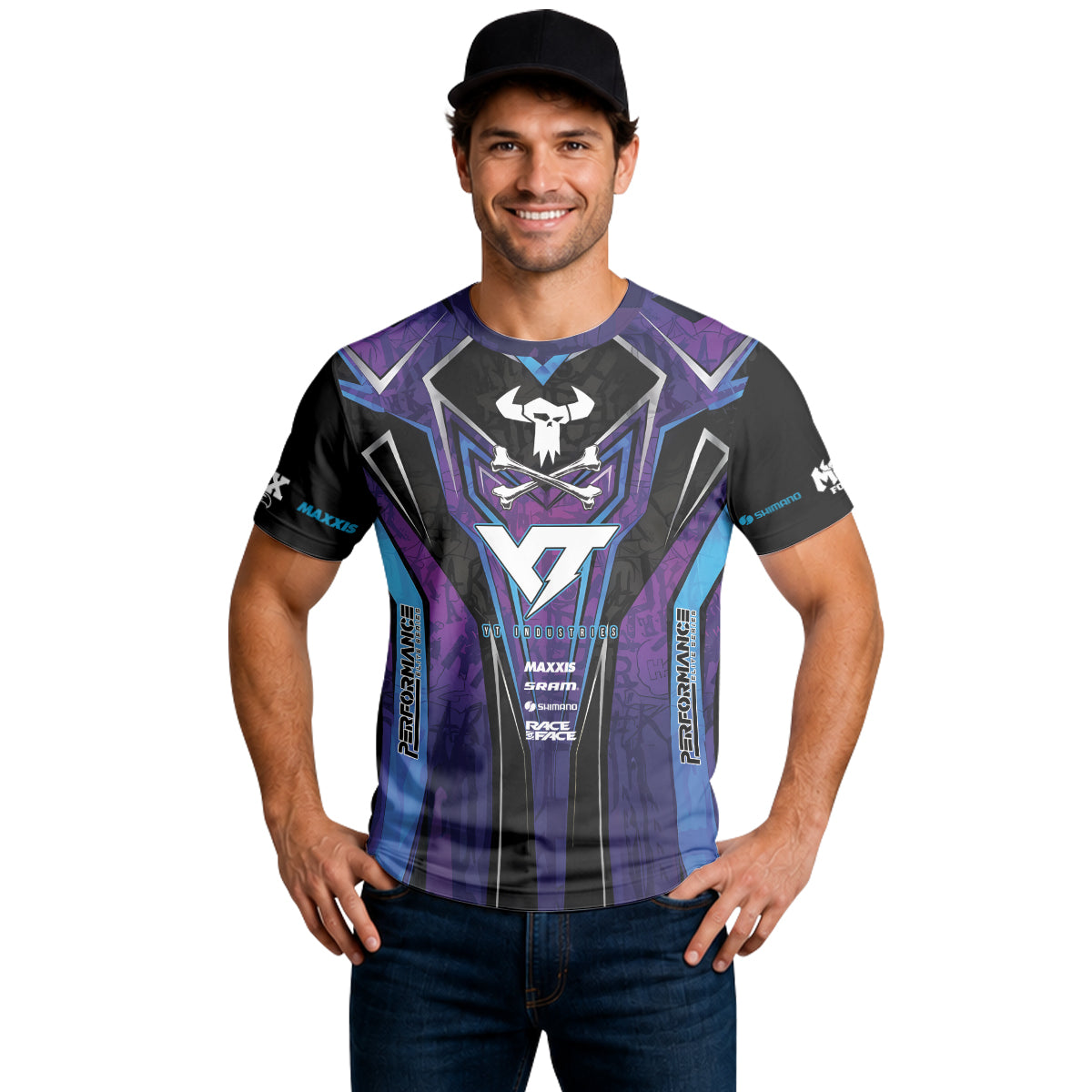 YT Industries Purple Skull Short Sleeve Mountain Bike Jersey - lifestyle view