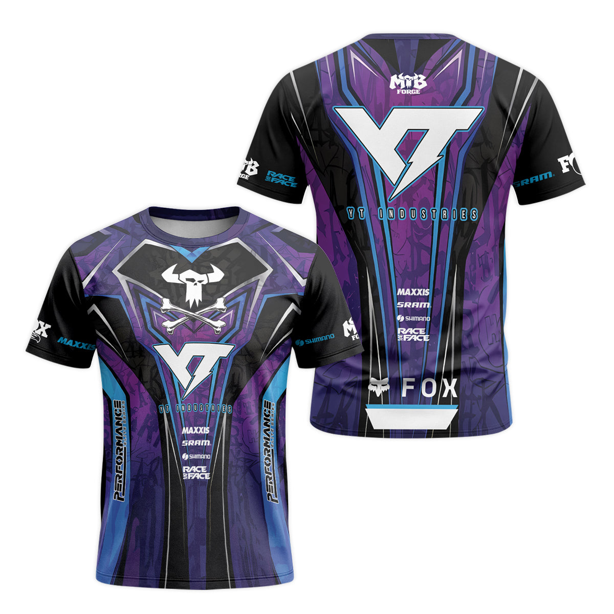 YT Industries Purple Skull Short Sleeve Mountain Bike Jersey - front and back view