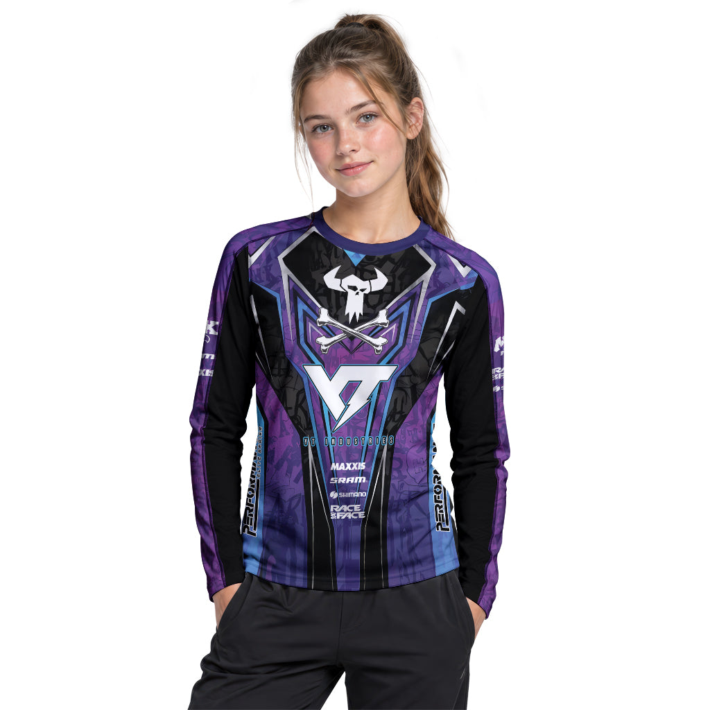 YT Industries Purple Skull Youth Long Sleeve Mountain Bike Jersey – Girl Lifestyle View