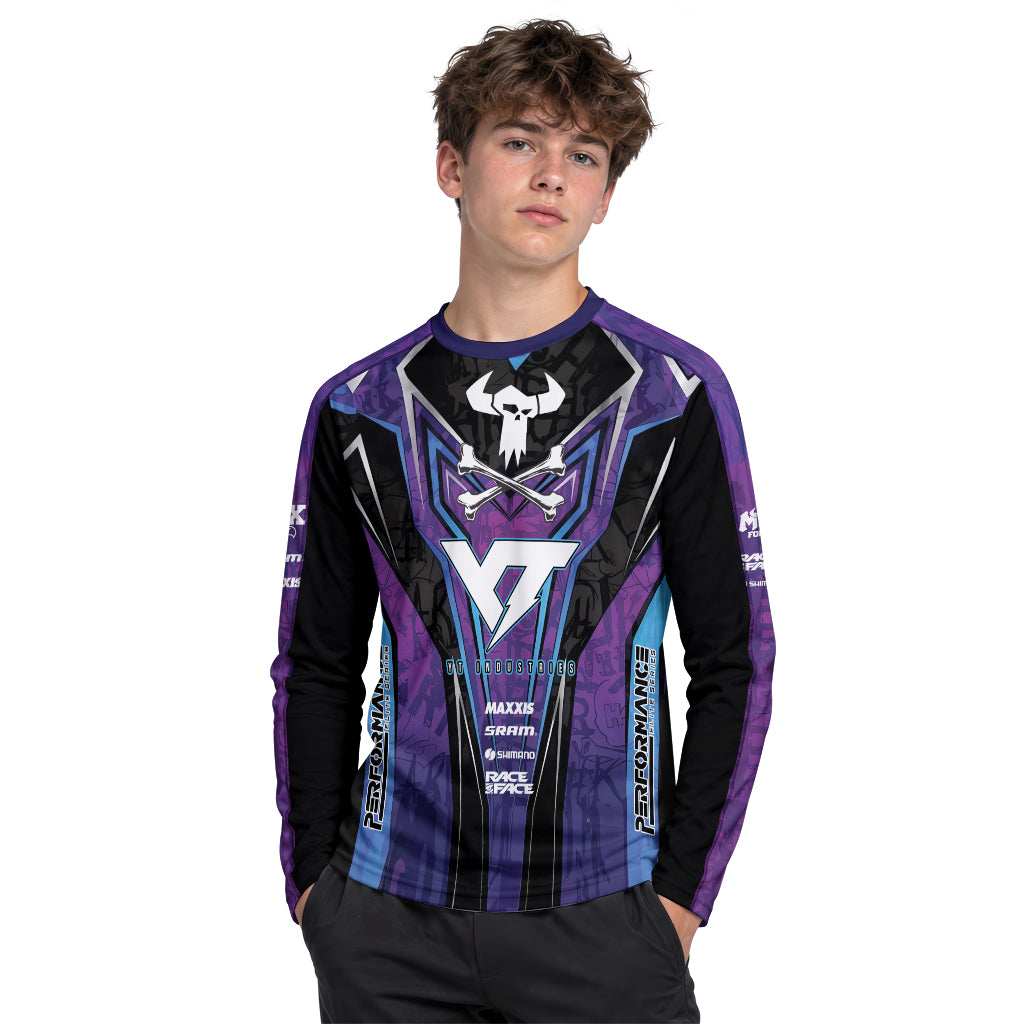 YT Industries Purple Skull Youth Long Sleeve Mountain Bike Jersey – Boy Lifestyle View