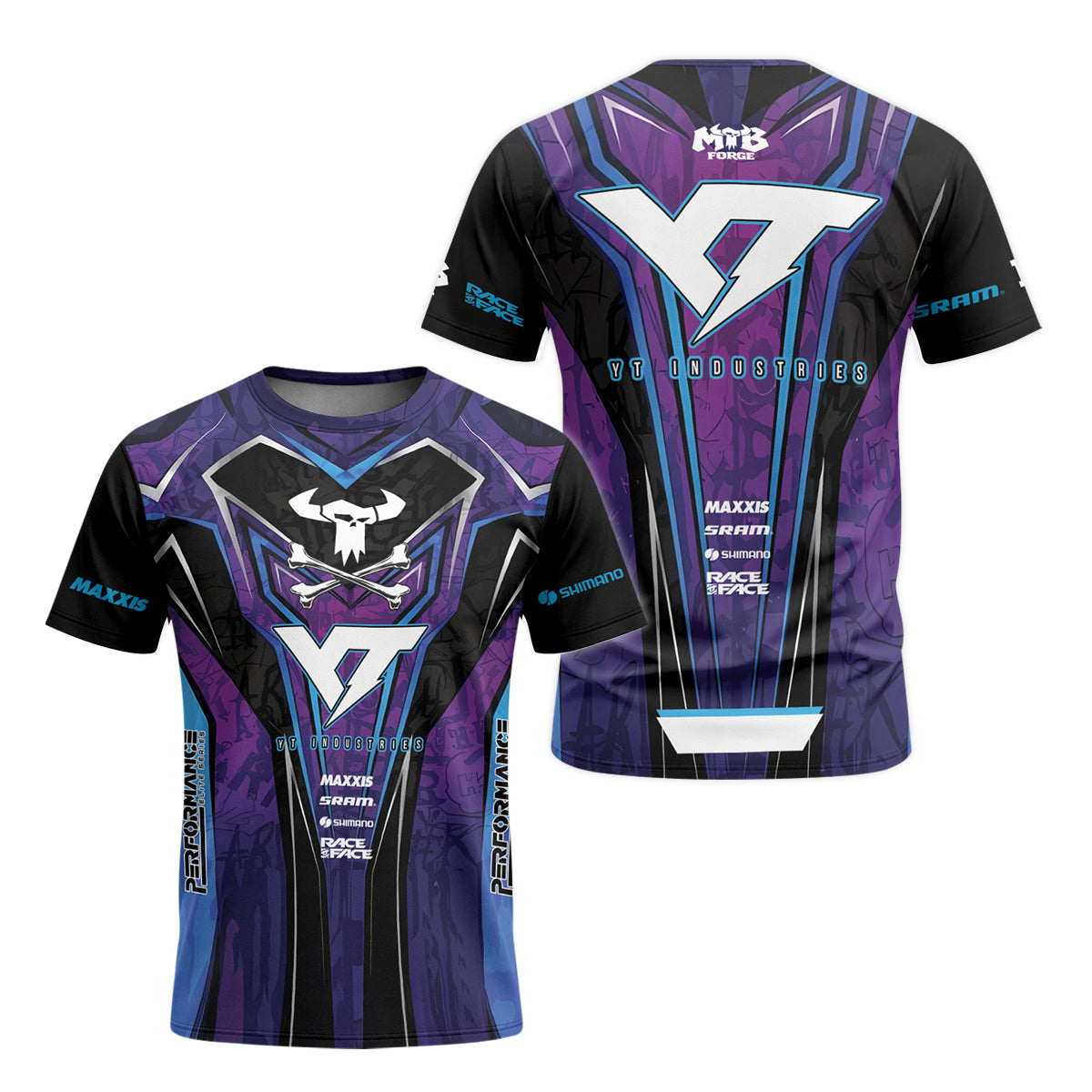 YT Industries Purple Skull Youth Short Sleeve Mountain Bike Jersey – Front and Back View