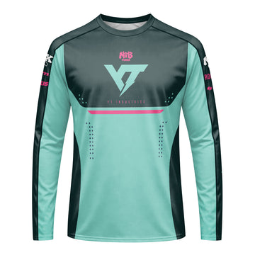 YT Industries Teal Pink Factory Long Sleeve Mountain Bike Jersey – Front View Mockup