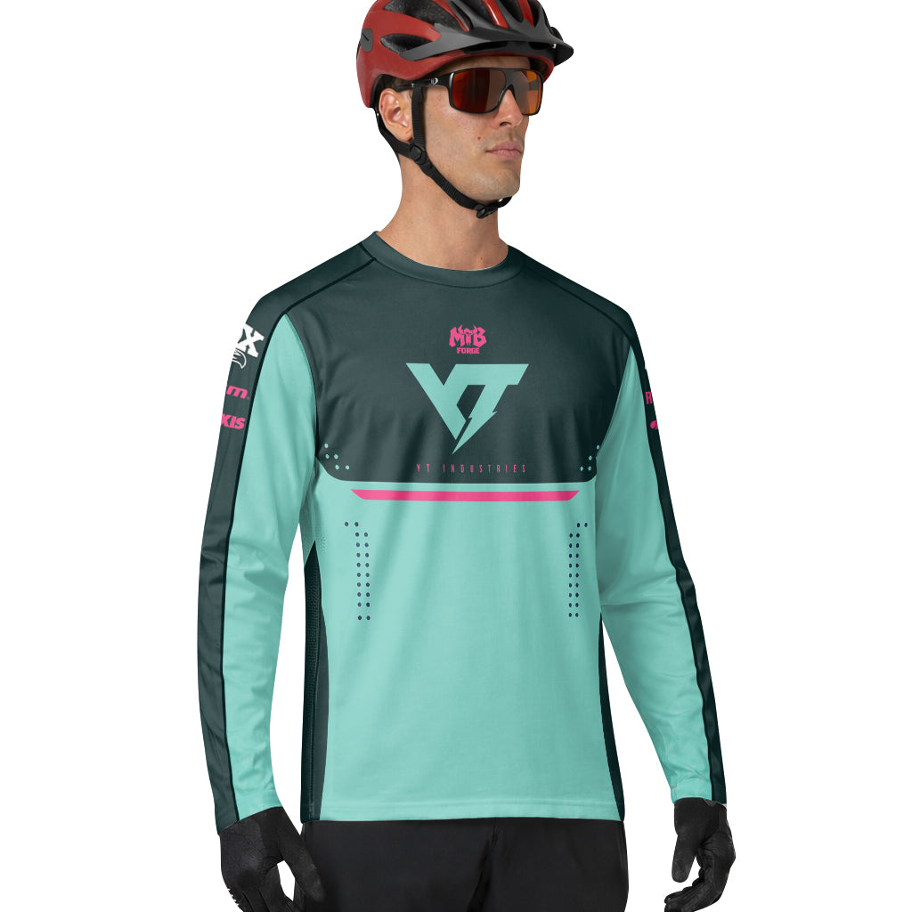 YT Industries Teal Pink Factory Long Sleeve Mountain Bike Jersey – Lifestyle View
