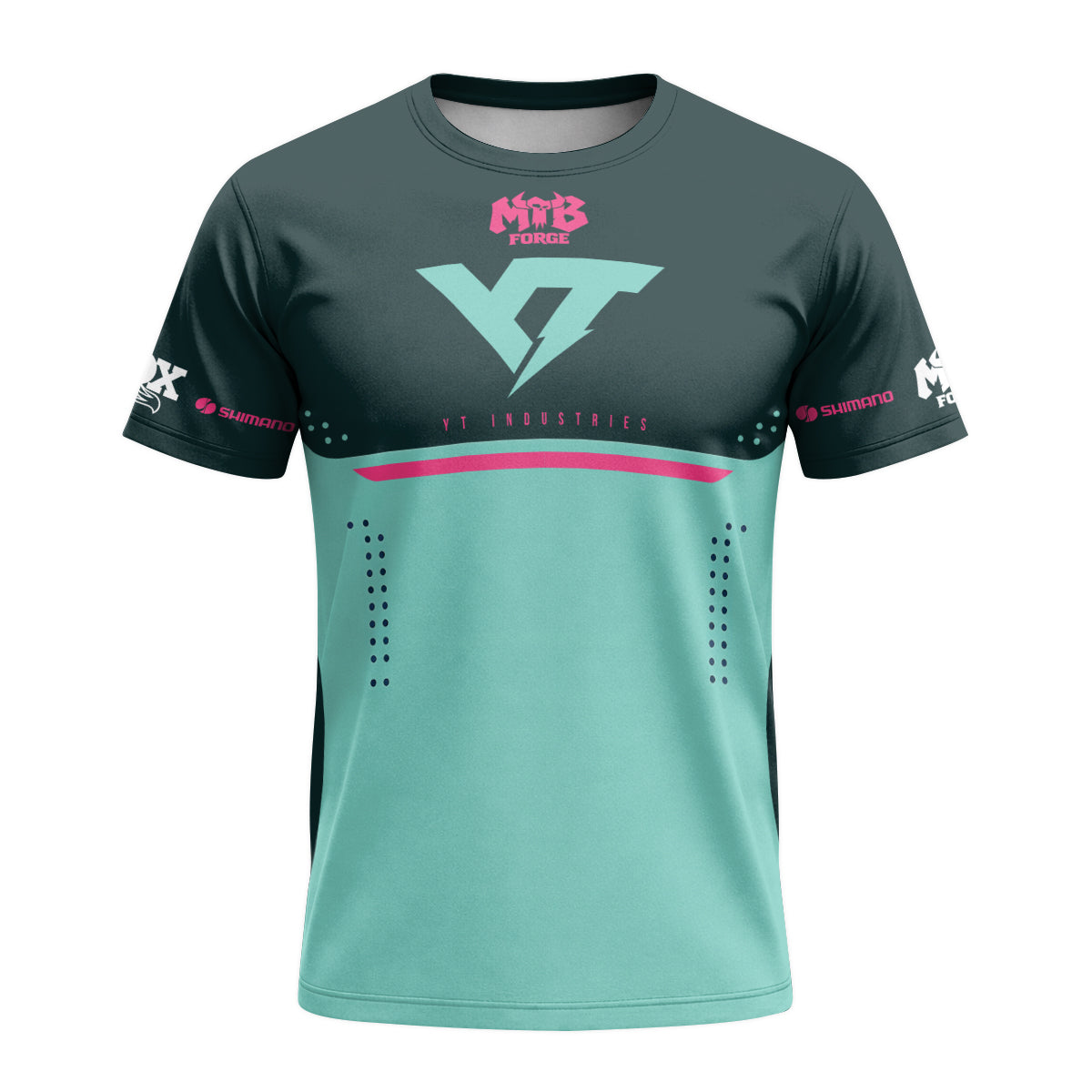 YT Industries Teal Pink Factory Short Sleeve Mountain Bike Jersey – Front View Mockup