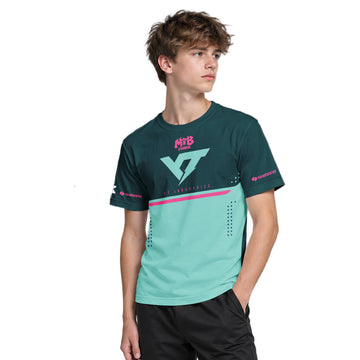 YT Industries Teal Pink Factory Youth Short Sleeve Mountain Bike Jersey – Boy Lifestyle View