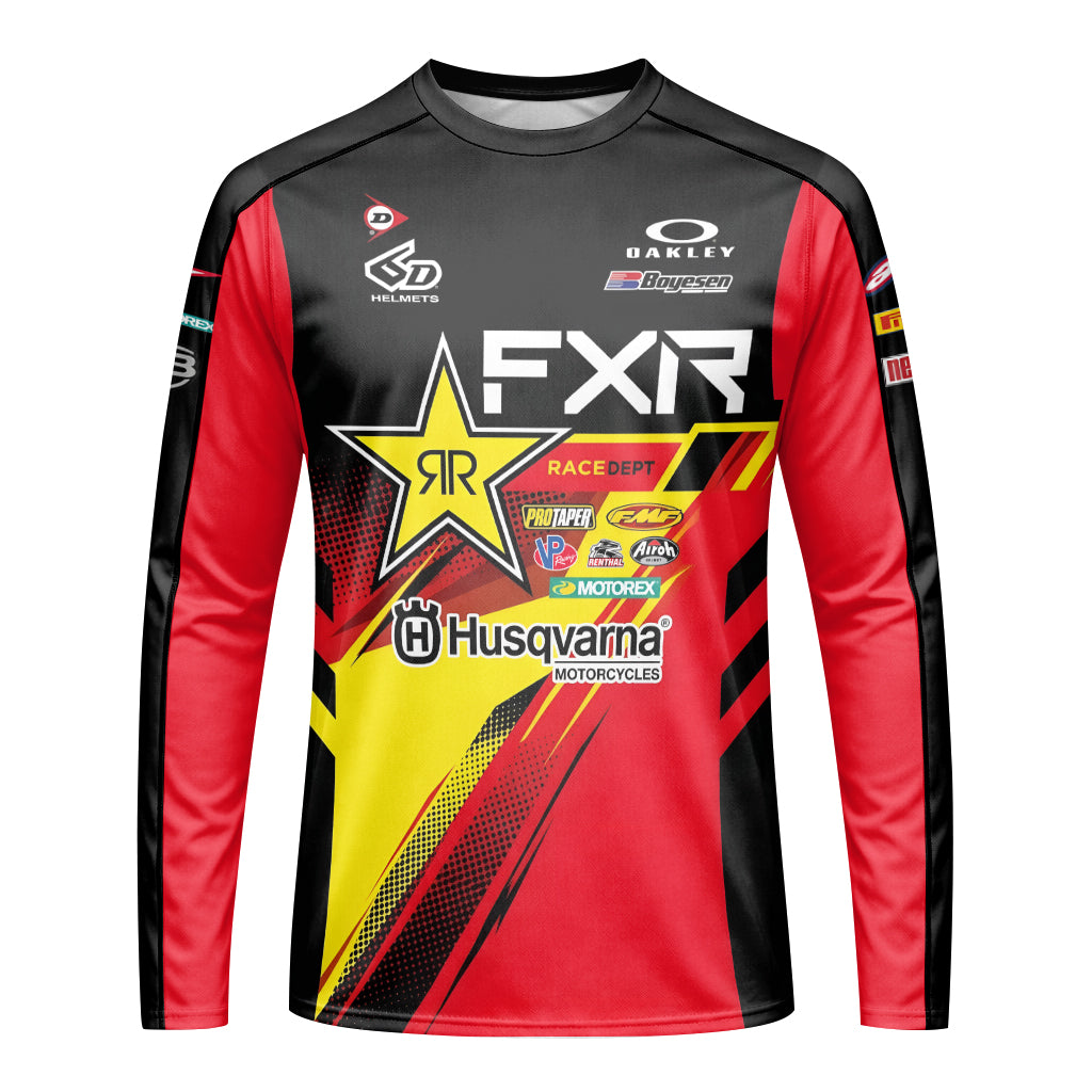 Zach Osborne #16 Rockstar Energy Husqvarna Red Black Long Sleeve Motocross Jersey – Front View Mockup