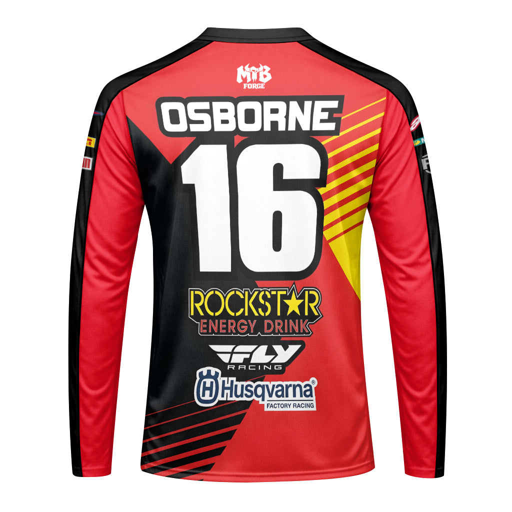 Zach Osborne #16 Rockstar Energy Husqvarna Red Black Long Sleeve Motocross Jersey – Back View Mockup