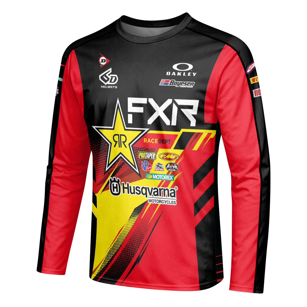 Zach Osborne #16 Rockstar Energy Husqvarna Red Black Long Sleeve Motocross Jersey – Left Side View Mockup