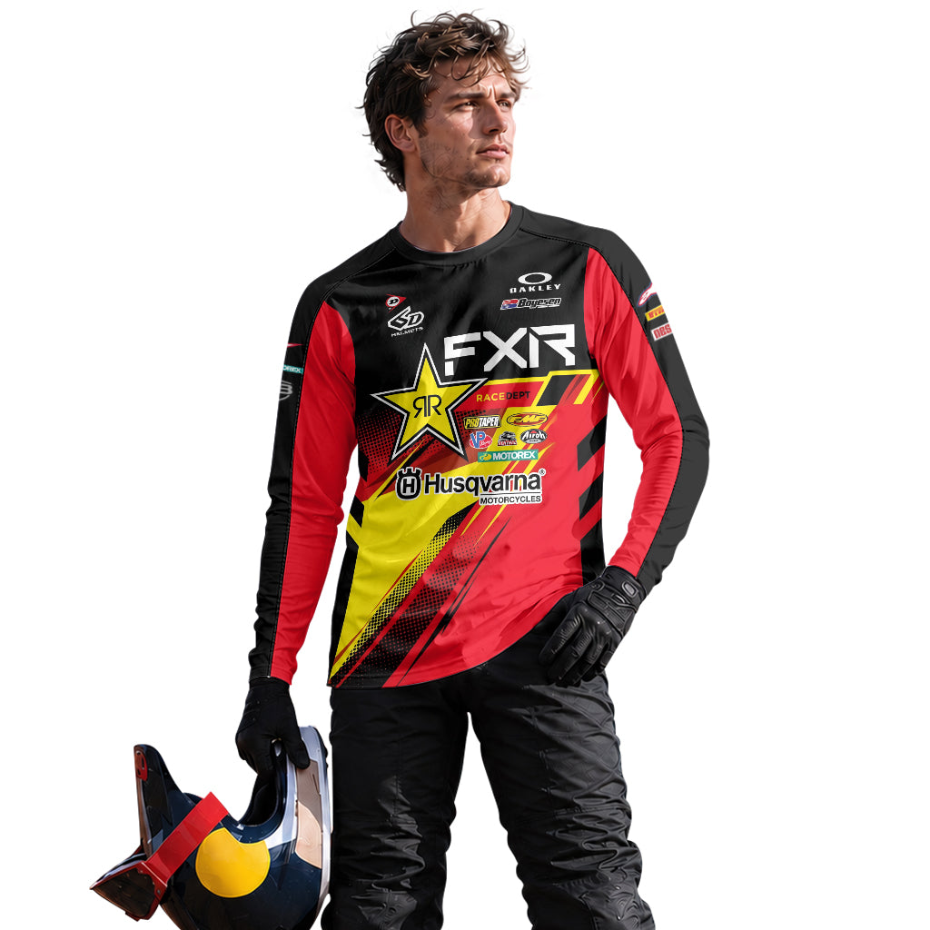 Zach Osborne #16 Rockstar Energy Husqvarna Red Black Long Sleeve Motocross Jersey – Lifestyle View