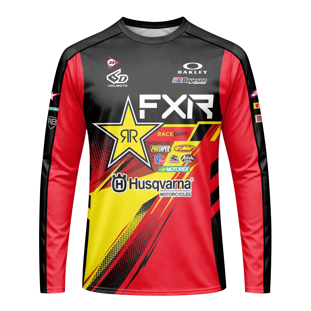 Zach Osborne #16 Rockstar Energy Husqvarna Red Black Youth Long Sleeve Motocross Jersey – Front View Mockup